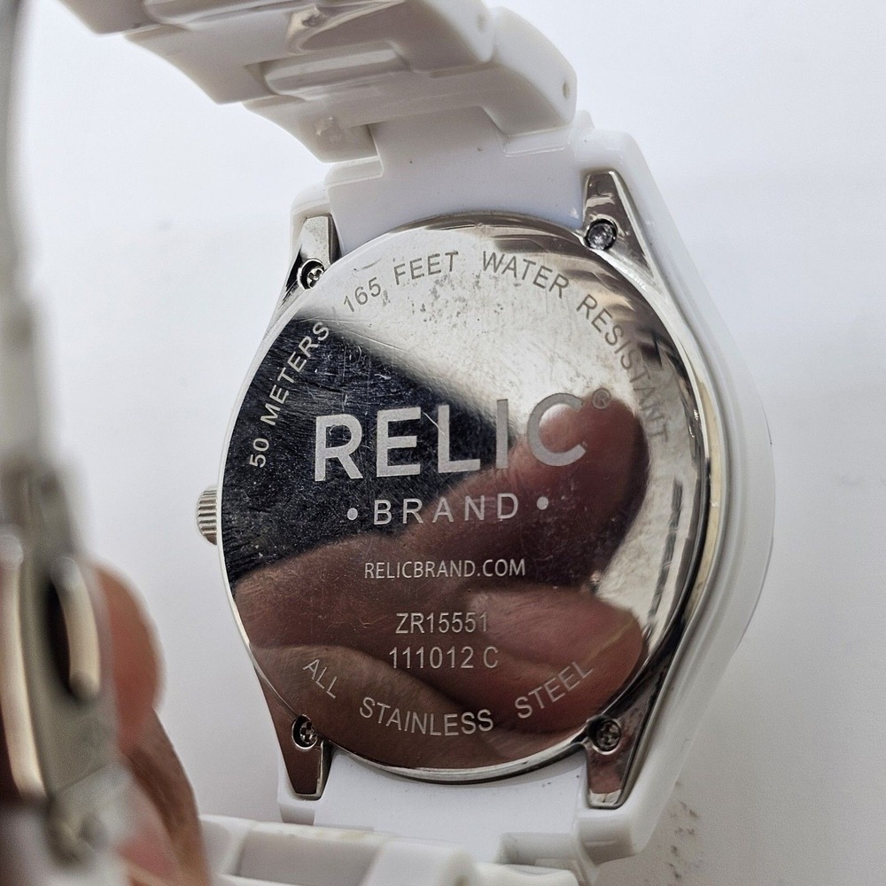 Relic Watch Women 38MM White Dial‎ Day Date White Band 6" Wrist New Battery - Picture 5 of 12